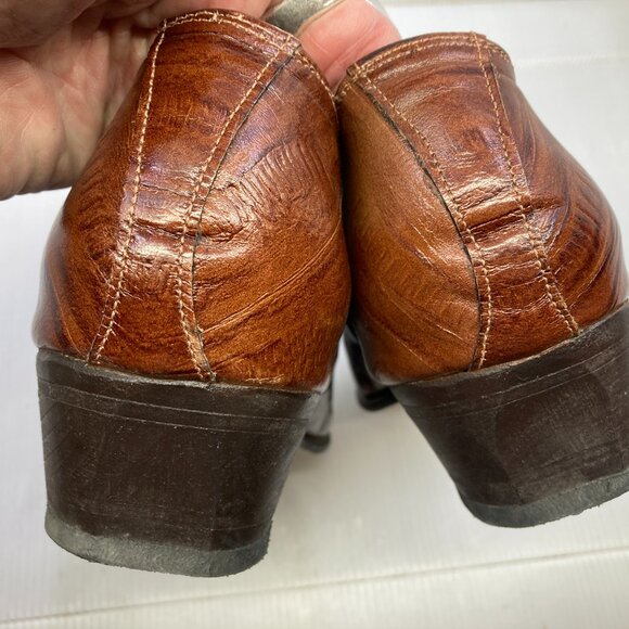 BOVI western cowboy brown  leather handmade womens dance shoes sz 39.5 - Picture 6 of 8
